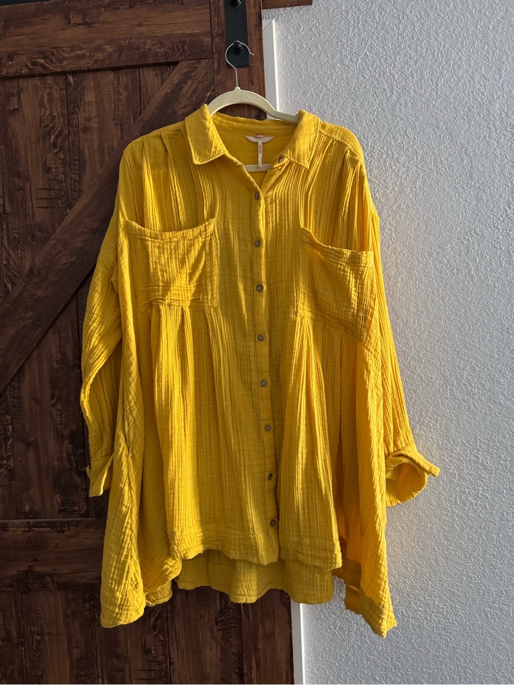 Free People Yellow Button-Up Gauze Shirt Dress